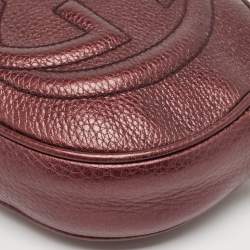 Pre Owned Gucci Metallic Burgundy Leather Mini Soho Disco Chain Crossbody Bag