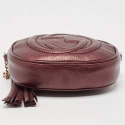 Pre Owned Gucci Metallic Burgundy Leather Mini Soho Disco Chain Crossbody Bag