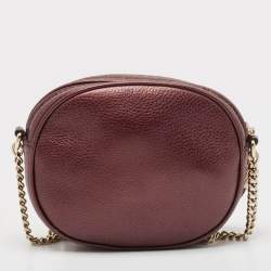 Pre Owned Gucci Metallic Burgundy Leather Mini Soho Disco Chain Crossbody Bag