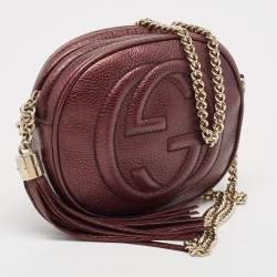 Pre Owned Gucci Metallic Burgundy Leather Mini Soho Disco Chain Crossbody Bag