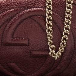 Pre Owned Gucci Metallic Burgundy Leather Mini Soho Disco Chain Crossbody Bag