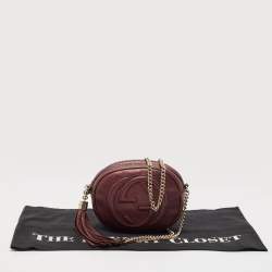 Pre Owned Gucci Metallic Burgundy Leather Mini Soho Disco Chain Crossbody Bag