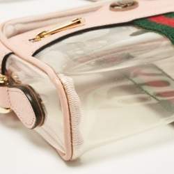 Pre Owned Gucci Light Pink Leather and PVC Mini Ophidia Crossbody Bag