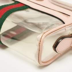 Pre Owned Gucci Light Pink Leather and PVC Mini Ophidia Crossbody Bag