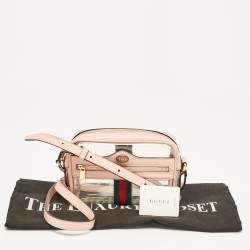 Pre Owned Gucci Light Pink Leather and PVC Mini Ophidia Crossbody Bag