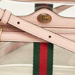 Pre Owned Gucci Light Pink Leather and PVC Mini Ophidia Crossbody Bag