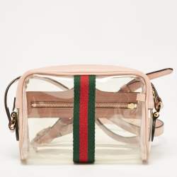 Pre Owned Gucci Light Pink Leather and PVC Mini Ophidia Crossbody Bag