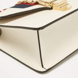 Pre Owned Gucci Off White Leather Mini Web Chain Sylvie Shoulder Bag