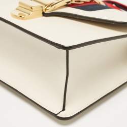 Pre Owned Gucci Off White Leather Mini Web Chain Sylvie Shoulder Bag