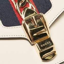 Pre Owned Gucci Off White Leather Mini Web Chain Sylvie Shoulder Bag