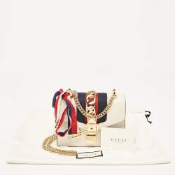 Pre Owned Gucci Off White Leather Mini Web Chain Sylvie Shoulder Bag