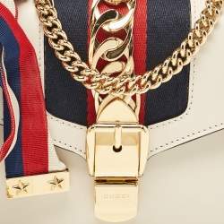 Pre Owned Gucci Off White Leather Mini Web Chain Sylvie Shoulder Bag