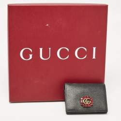 Gucci Black Leather Crystals GG Marmont Card Case
