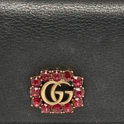 Gucci Black Leather Crystals GG Marmont Card Case
