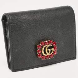 Gucci Black Leather Crystals GG Marmont Card Case