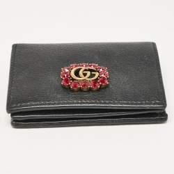 Gucci Black Leather Crystals GG Marmont Card Case