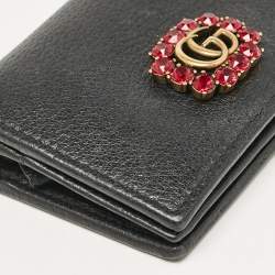 Gucci Black Leather Crystals GG Marmont Card Case