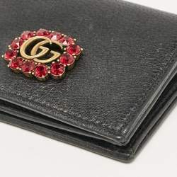 Gucci Black Leather Crystals GG Marmont Card Case