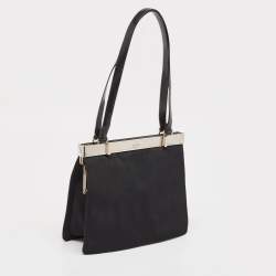 Pre Owned Gucci Black Canvas and Leather Metal Frame Tote