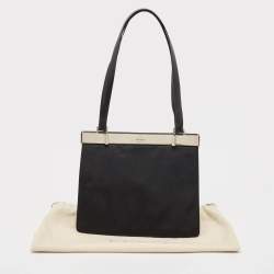 Pre Owned Gucci Black Canvas and Leather Metal Frame Tote