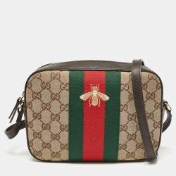Pre Owned Gucci Beige/Brown GG Canvas and Leather Webby Bee Crossbody Bag