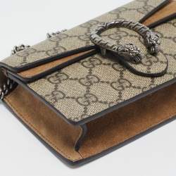 Pre Owned Gucci Beige GG Supreme Canvas and Suede Super Mini Dionysus Shoulder Bag