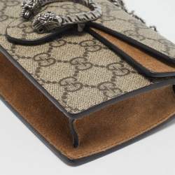 Pre Owned Gucci Beige GG Supreme Canvas and Suede Super Mini Dionysus Shoulder Bag
