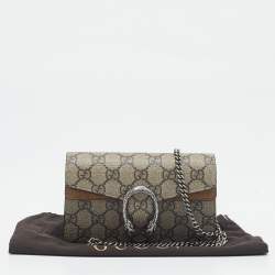 Pre Owned Gucci Beige GG Supreme Canvas and Suede Super Mini Dionysus Shoulder Bag