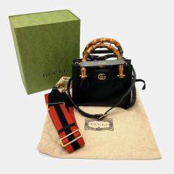 Pre Owned Gucci Black Leather Diana Bamboo Top Handle Bag