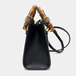 Pre Owned Gucci Black Leather Diana Bamboo Top Handle Bag