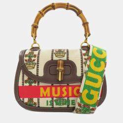Gucci Multicolour Canvas and Leather Bamboo Top Handle Bag