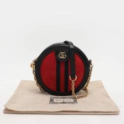 Pre Owned Gucci Black/Red Suede and Patent Mini Ophidia Round Bag