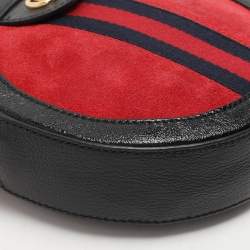 Pre Owned Gucci Black/Red Suede and Patent Mini Ophidia Round Bag