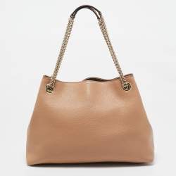 Pre Owned Gucci Beige Leather Medium Chain Soho Tote