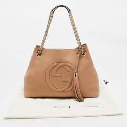 Pre Owned Gucci Beige Leather Medium Chain Soho Tote