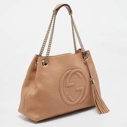 Pre Owned Gucci Beige Leather Medium Chain Soho Tote