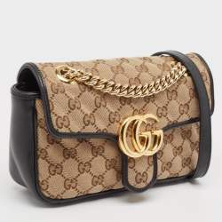 Pre Owned Gucci Black/Beige Matelassé GG Canvas Mini GG Marmont Shoulder Bag