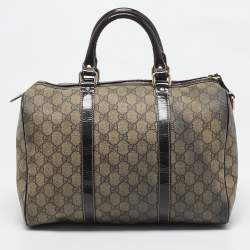 Gucci Dark Brown/Beige GG Supreme Canvas and Patent Leather Medium Joy Boston Bag
