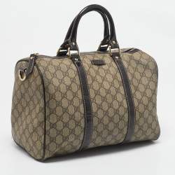 Gucci Dark Brown/Beige GG Supreme Canvas and Patent Leather Medium Joy Boston Bag