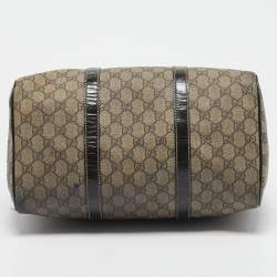 Gucci Dark Brown/Beige GG Supreme Canvas and Patent Leather Medium Joy Boston Bag