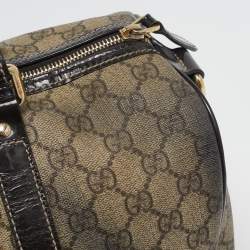 Gucci Dark Brown/Beige GG Supreme Canvas and Patent Leather Medium Joy Boston Bag