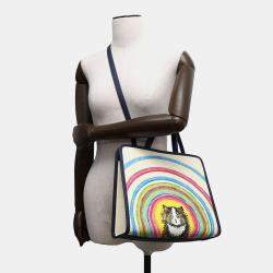 Gucci Ivory/Navy Pvc Coated Canvas Leather Children'S Cat Tote  Bag