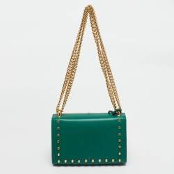 Gucci Green Leather Small Pearl Studded Padlock Shoulder Bag