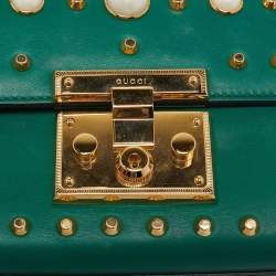 Gucci Green Leather Small Pearl Studded Padlock Shoulder Bag