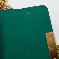 Gucci Green Leather Small Pearl Studded Padlock Shoulder Bag