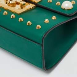 Gucci Green Leather Small Pearl Studded Padlock Shoulder Bag