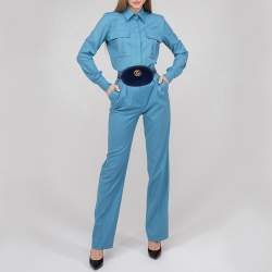 Pre Owned Gucci Blue Matelassé Velvet GG Marmont Belt Bag