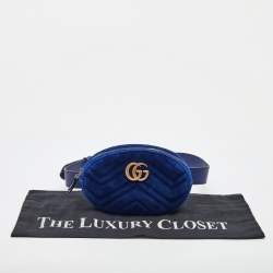 Pre Owned Gucci Blue Matelassé Velvet GG Marmont Belt Bag