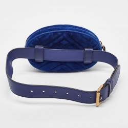 Pre Owned Gucci Blue Matelassé Velvet GG Marmont Belt Bag