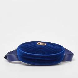 Pre Owned Gucci Blue Matelassé Velvet GG Marmont Belt Bag